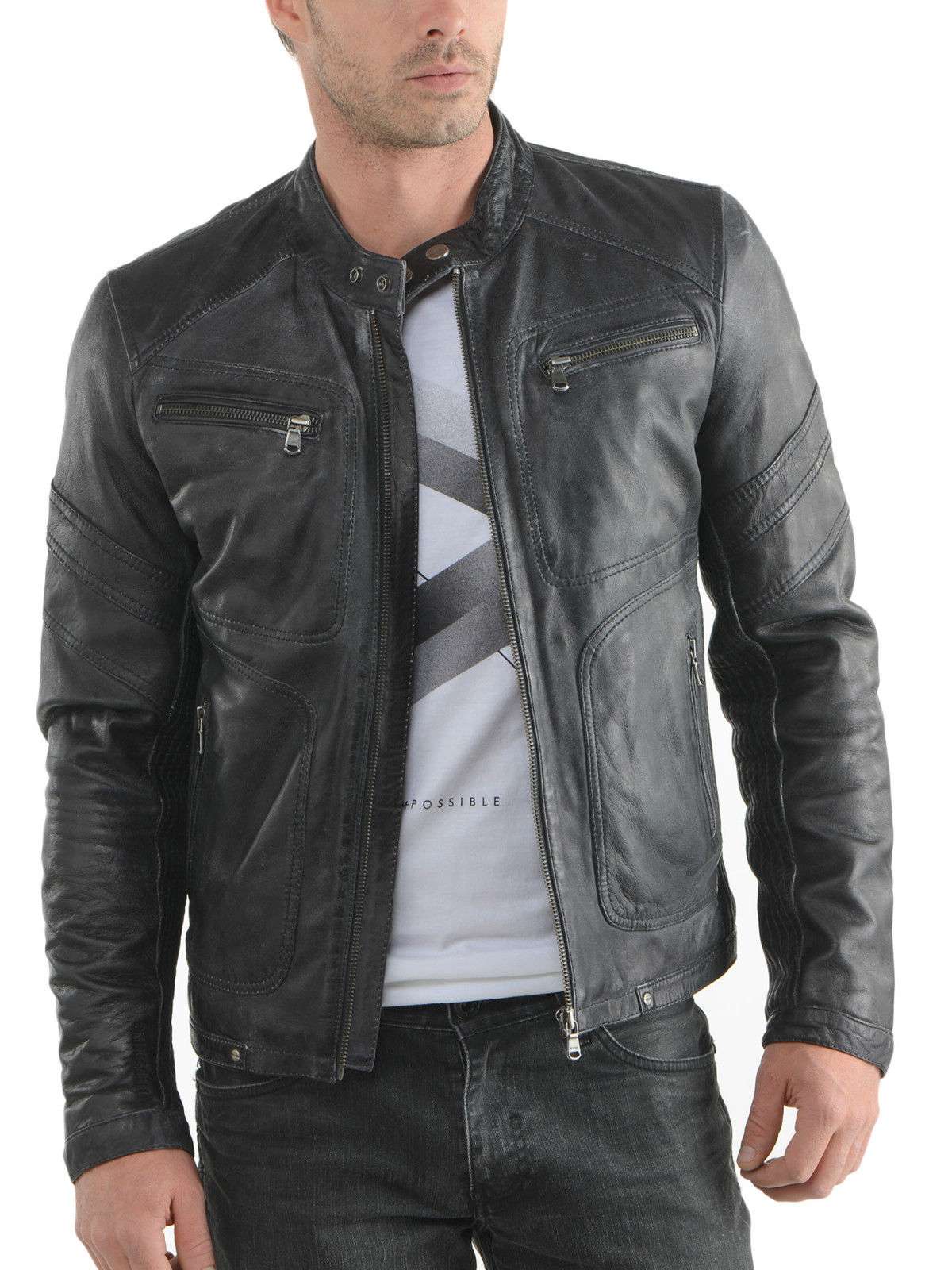 Soft Lambskin Men&#39;s Genuine Leather Jacket Customized Male Designer Biker K713 For Sale - Item ...